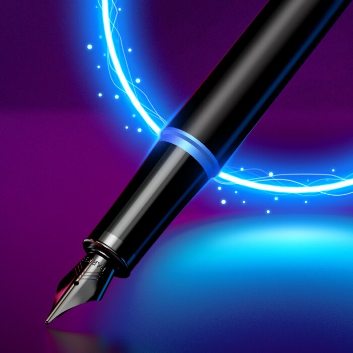 Ручка перьевая Parker IM Vibrant Rings Flame Blue в подарочной упаковке.