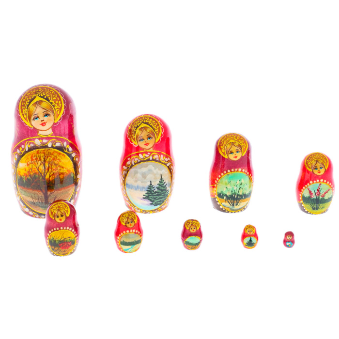 Матрешка из липы "Природа - маки" на 15 мест