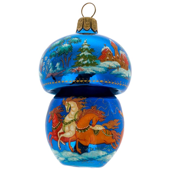 Ёлочный шар "Грибок" синий, Палех