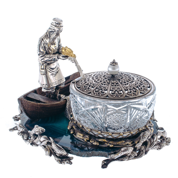 Икорница "Старик с неводом" Златоуст, серебрение