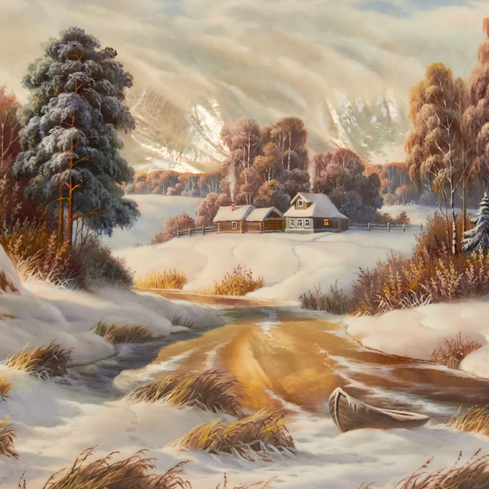 Шкатулка "Зимний пейзаж" Симонов, Федоскино