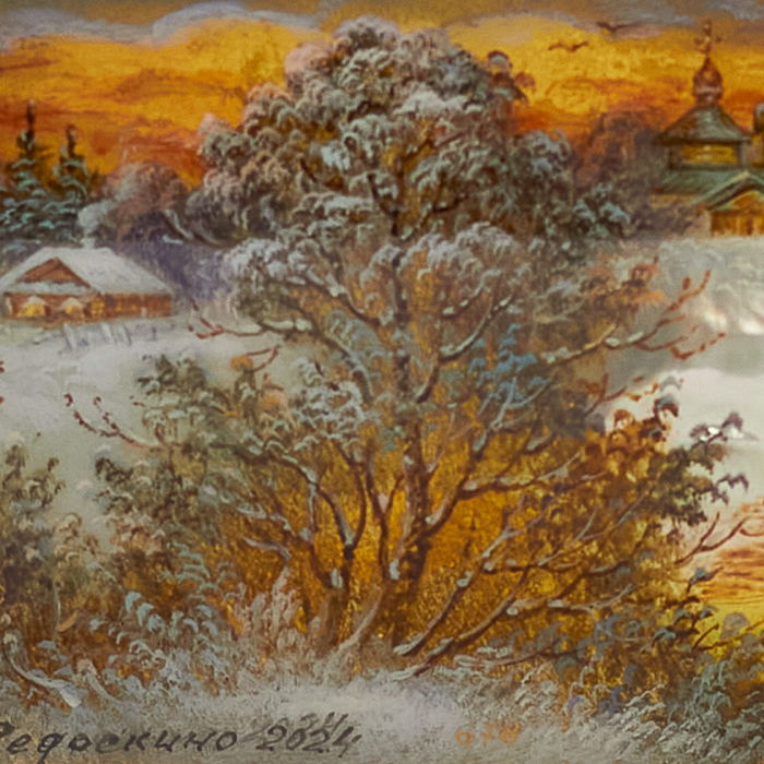 Шкатулка "Золотая зима" Карпова, Федоскино