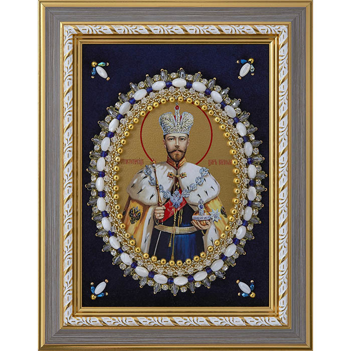 Вышитая икона "Царь-мученик Николай II" в раме