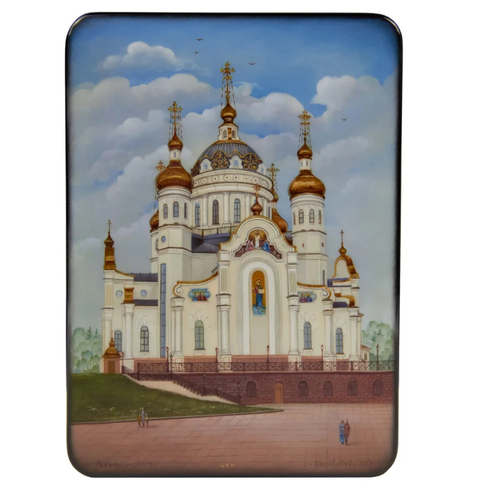 Шкатулка "Донецк. Храм Петра и Февронии" Беловодова, Федоскино