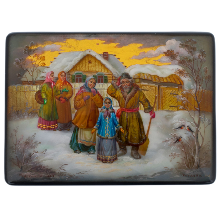 Шкатулка "Зимняя пастораль" Чистова, Федоскино