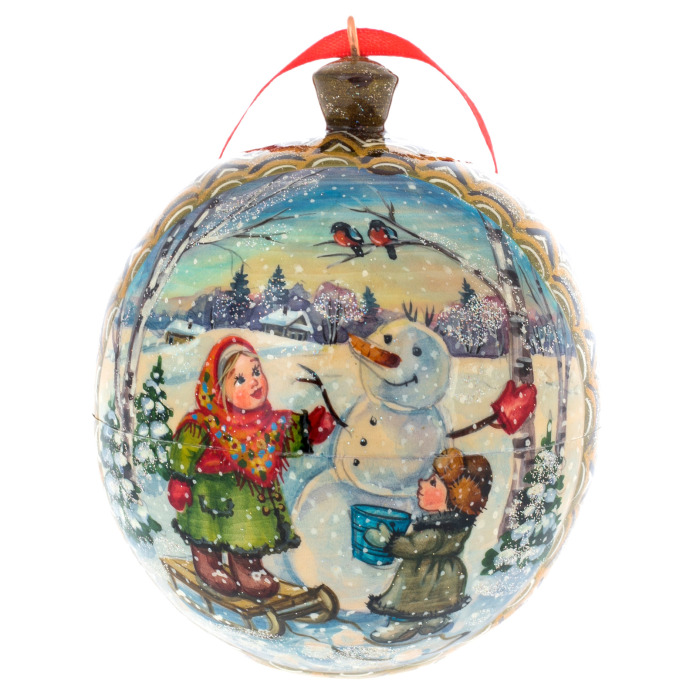 Новогодний шар шкатулка "Снеговик"