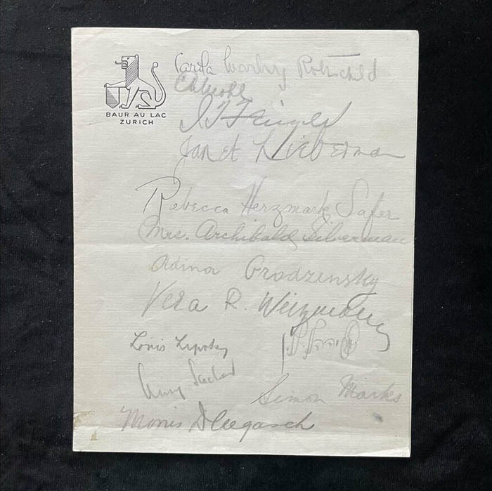 Документ с автографами участников сионистского конгресса 1929 г.