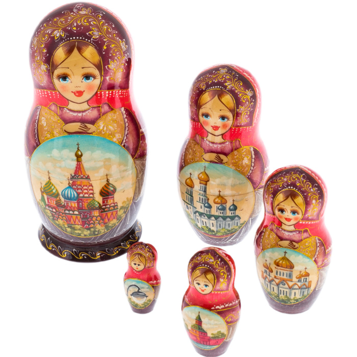 Матрешка из липы "Москва ХВБ" на 5 мест