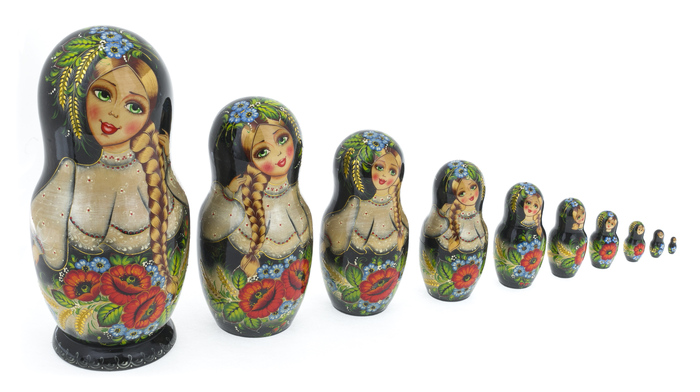 Матрёшка на 10 мест "Цветы" 31 см