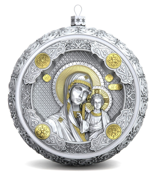 Набор подарочный с шарами и иконой "Спаситель" из серебра, 4 шара