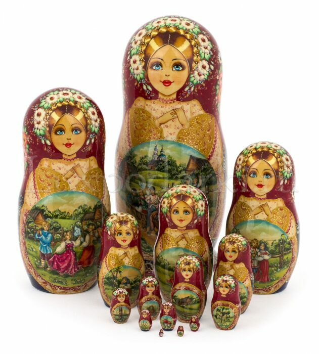 Матрешка на 15 мест "Русская красавица" 33 см