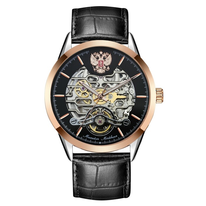 Наручные механические часы с автоподзаводом Mikhail Moskvin "Elegance" черно-золотистые с черным ремешком