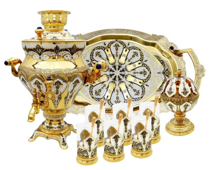 Чайный набор с самоваром "Императорский" на 6 персон, Златоуст