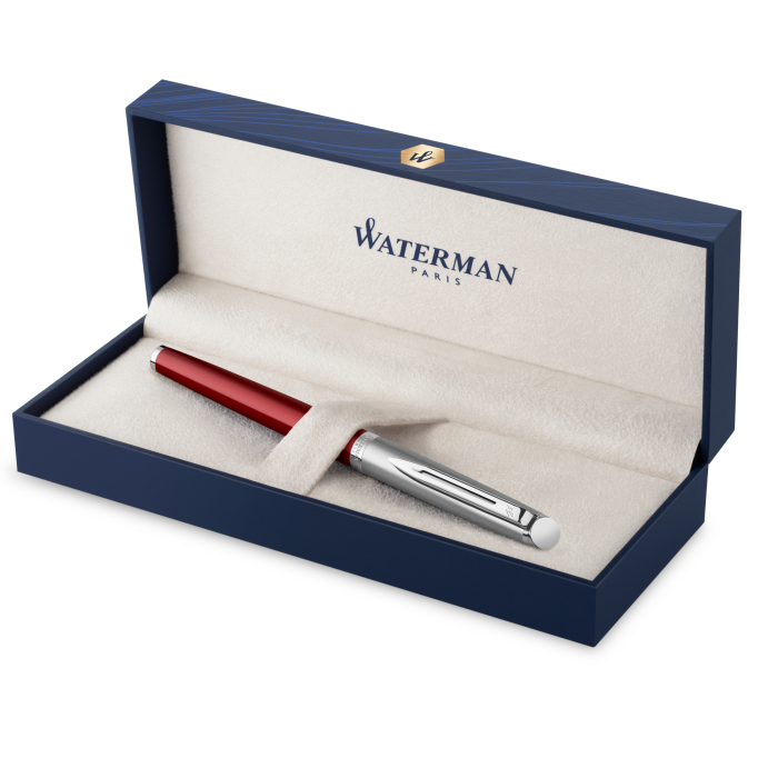Ручка-роллер Waterman Hemisphere Entry Point Stainless Steel with Red Lacquer в подарочной упаковке.